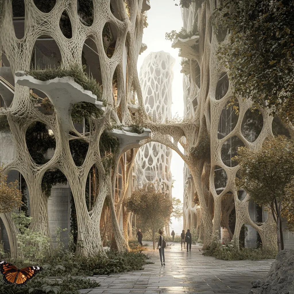Vision of a re-wilded urban environment with living structures